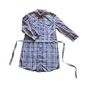 Tommy Hilfiger Button Up Plaid Shirt Dress with Belt - Women's Large